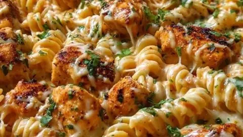 High Protein Cheesy Cajun Garlic Chicken Rotini Skillet Meal