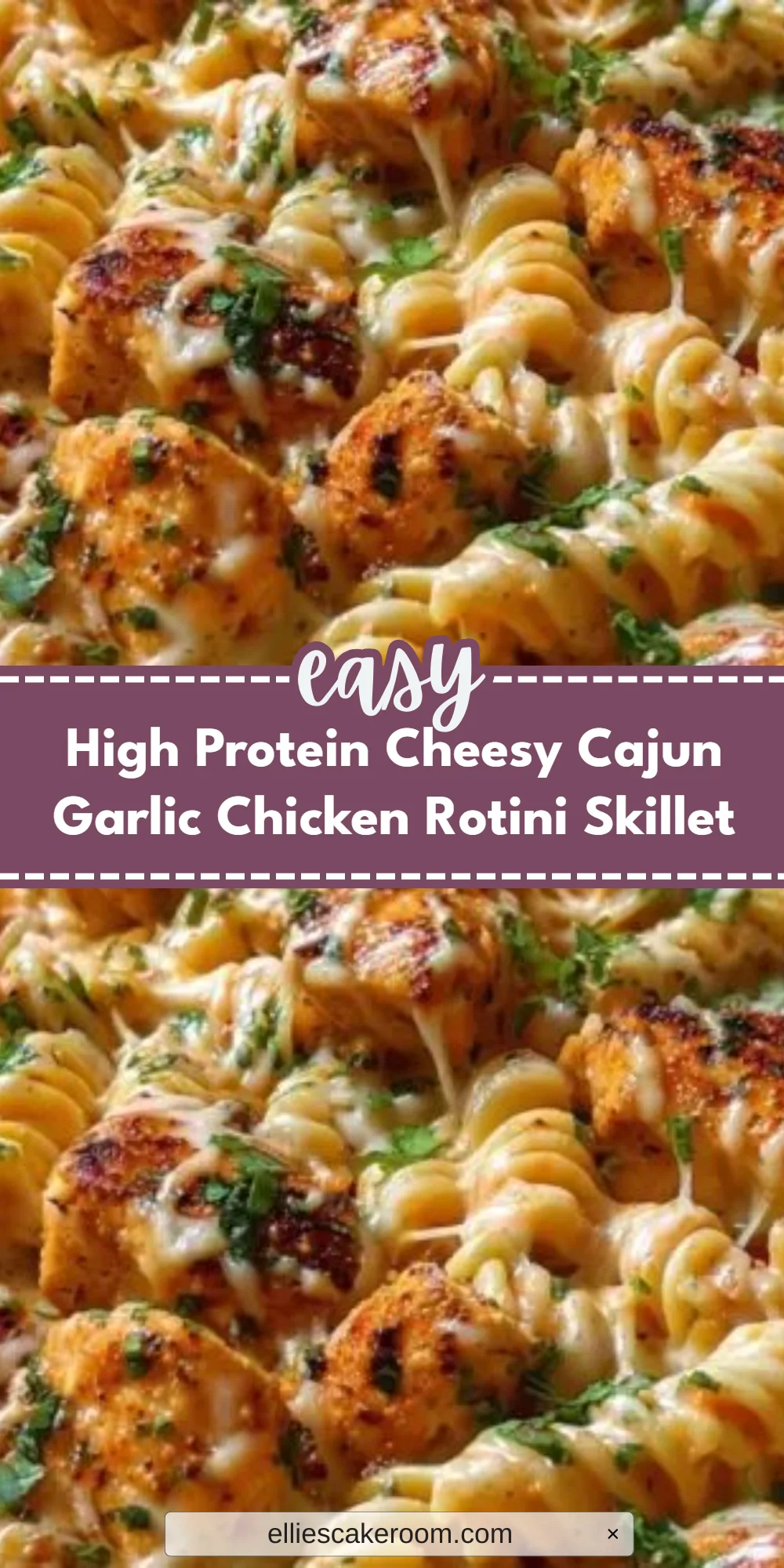 High Protein Cheesy Cajun Garlic Chicken Rotini Skillet