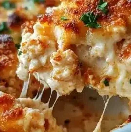 Cheesy high protein chicken parmesan casserole topped with fresh herbs