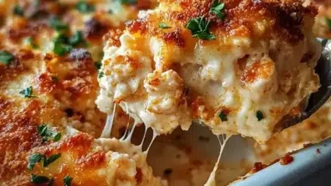 Cheesy high protein chicken parmesan casserole topped with fresh herbs