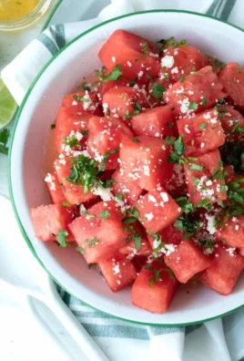 Colorful Mexican watermelon salad with lime, feta, and mint