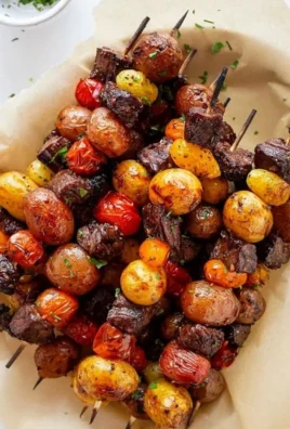 Delicious rosemary garlic steak kebabs grilled to perfection.