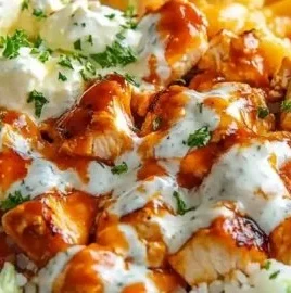 Buffalo Chicken Protein Bowl topped with fresh vegetables and sauce