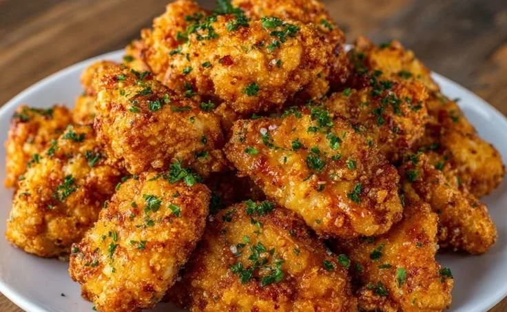 Delicious air fryer chicken bites served with dipping sauce