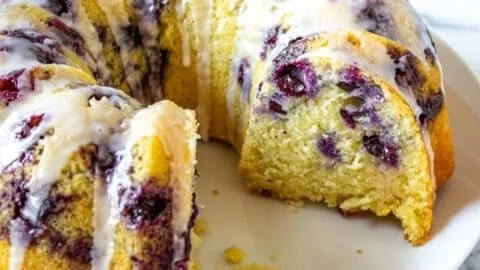 Blueberry Lemon Bundt Cake with fresh blueberries and lemon glaze