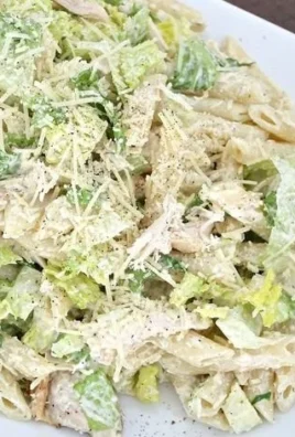 Delicious Chicken Caesar Pasta Salad with grilled chicken and Caesar dressing