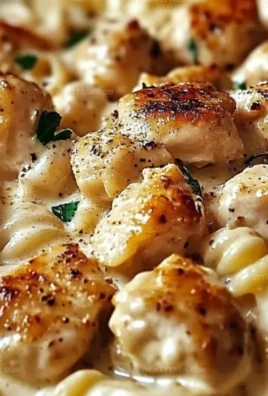 Delicious creamy garlic butter chicken served with rotini in parmesan sauce