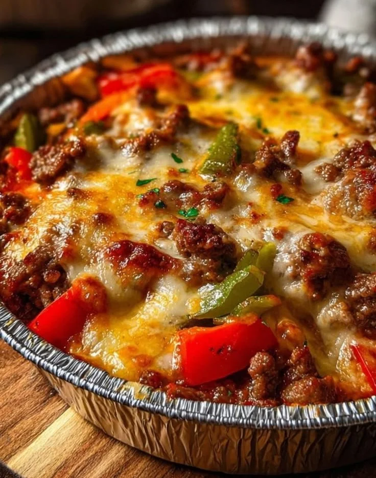 Delicious Crustless Pizza Bowl with toppings and cheese