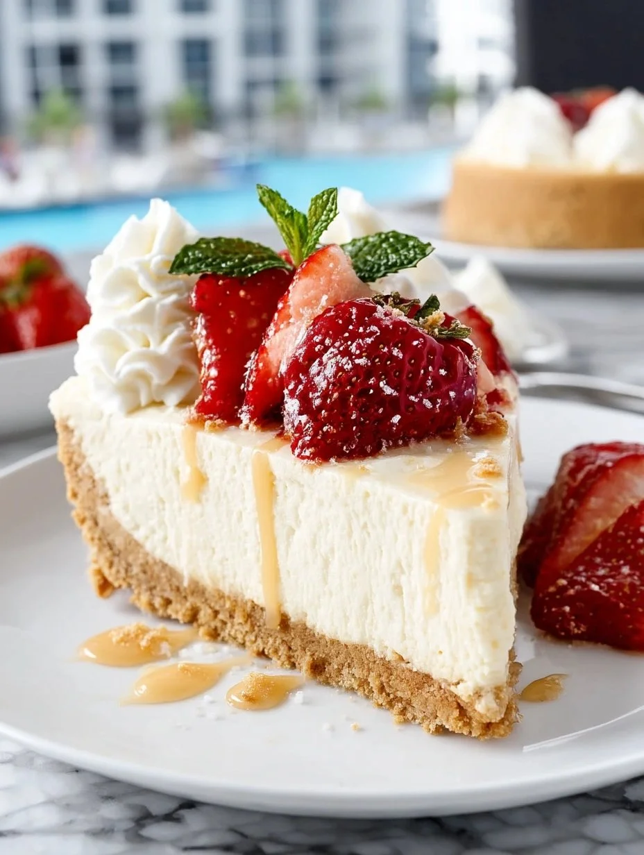 Delicious easy no bake cheesecake topped with fresh berries
