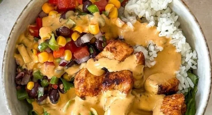 Delicious Southwest Chicken Burrito Bowls with fresh ingredients