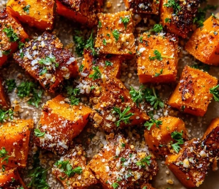 Garlic Parmesan Roasted Sweet Potatoes