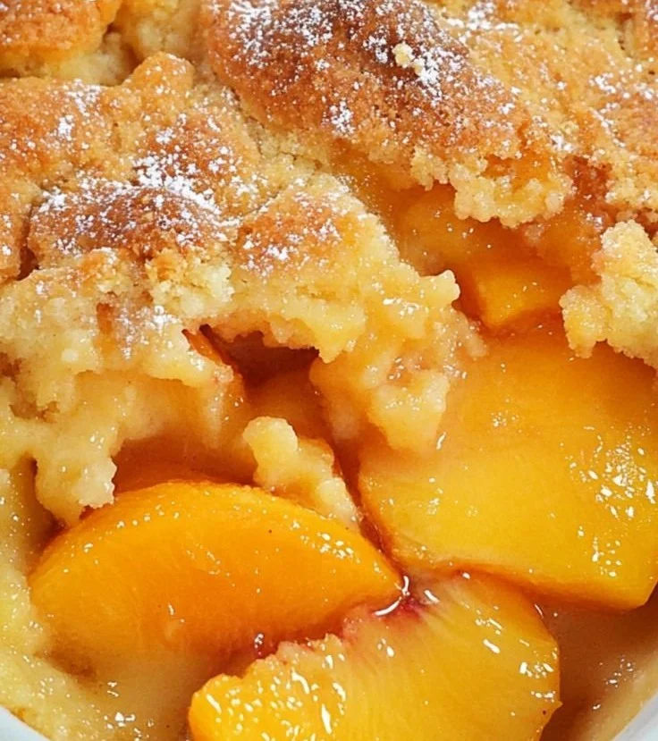 Delicious Georgia Peach Cobbler dessert with fresh peaches and a flaky crust