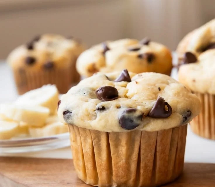 Delicious healthy banana chocolate chip muffins fresh from the oven