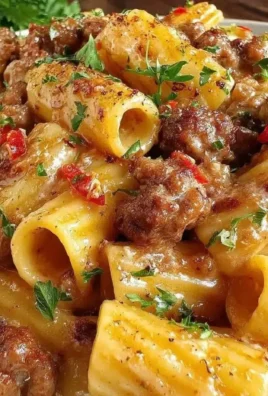 Hearty Italian Sausage Rigatoni Pasta served with parmesan and herbs
