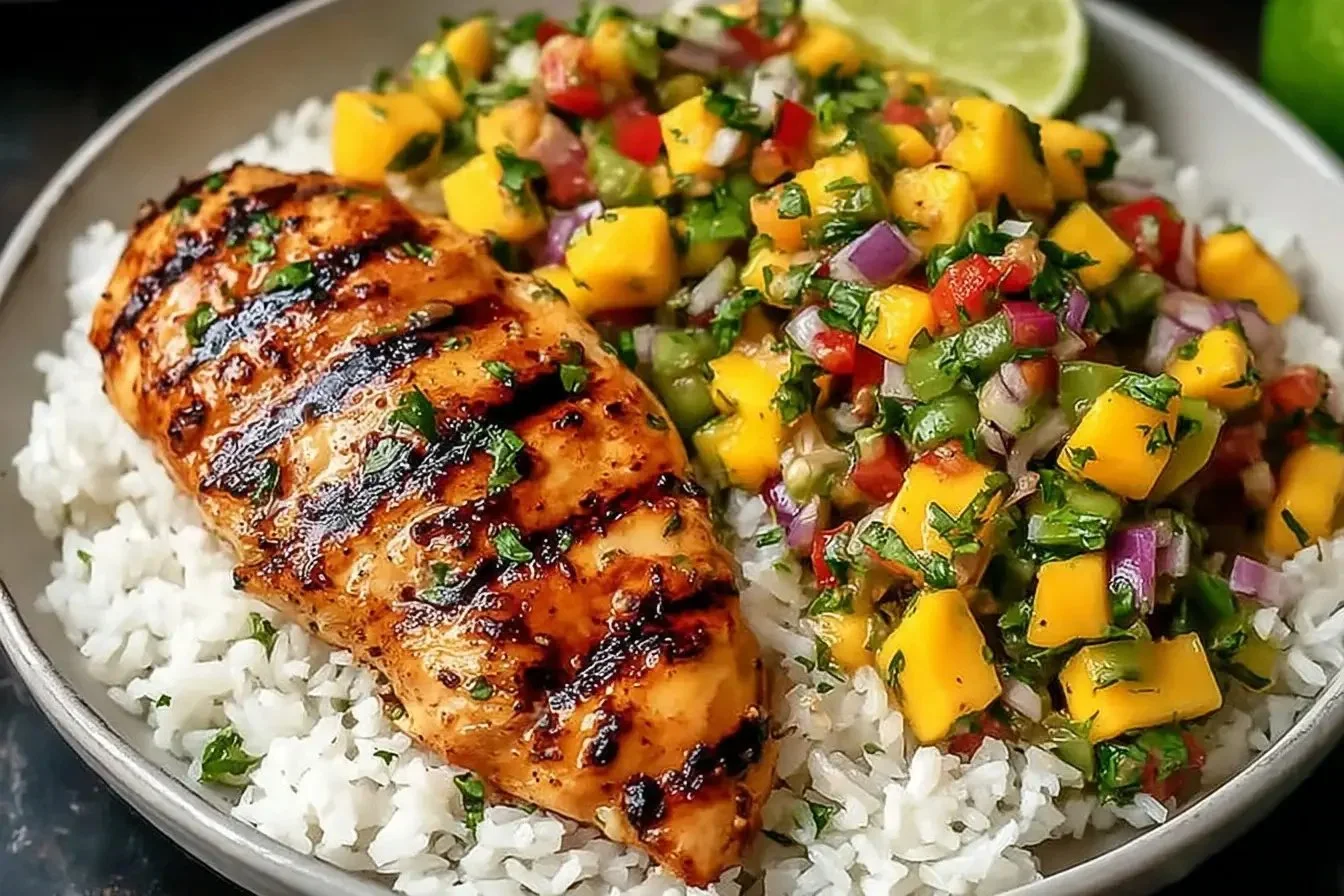 Delicious Honey Lime Chicken served with fresh Mango Salsa