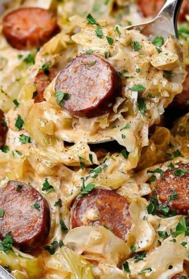 Keto Cajun Sausage Alfredo served in a bowl with cabbage and spices