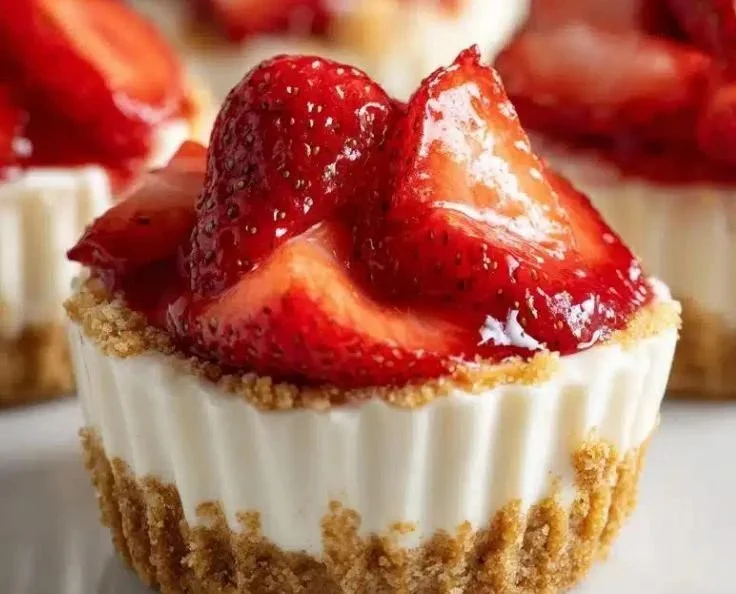 No-bake mini cheesecake cups with berry toppings served in clear cups
