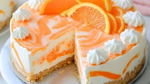 No-bake orange creamsicle cheesecake topped with orange zest