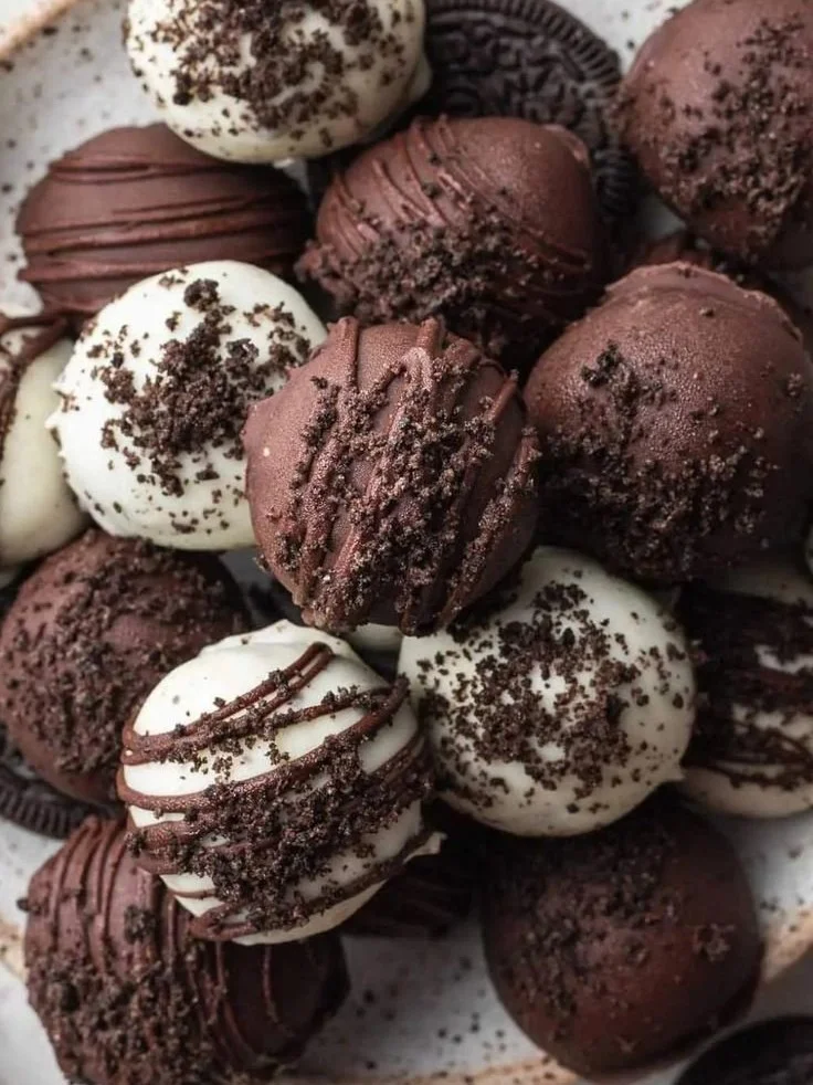 Delicious homemade Oreo Balls covered in chocolate
