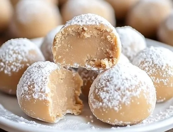 Homemade peanut butter balls on a plate, delicious snack recipe