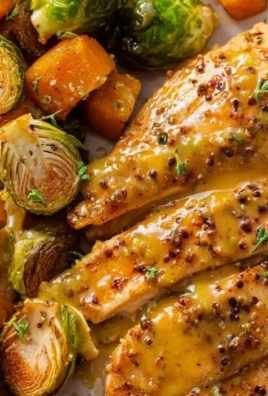 Sheet Pan Honey Dijon Chicken with Sweet Potatoes and Brussels Sprouts