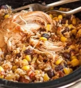 Slow Cooker Chicken Burrito Bowls with seasoned chicken and fresh toppings