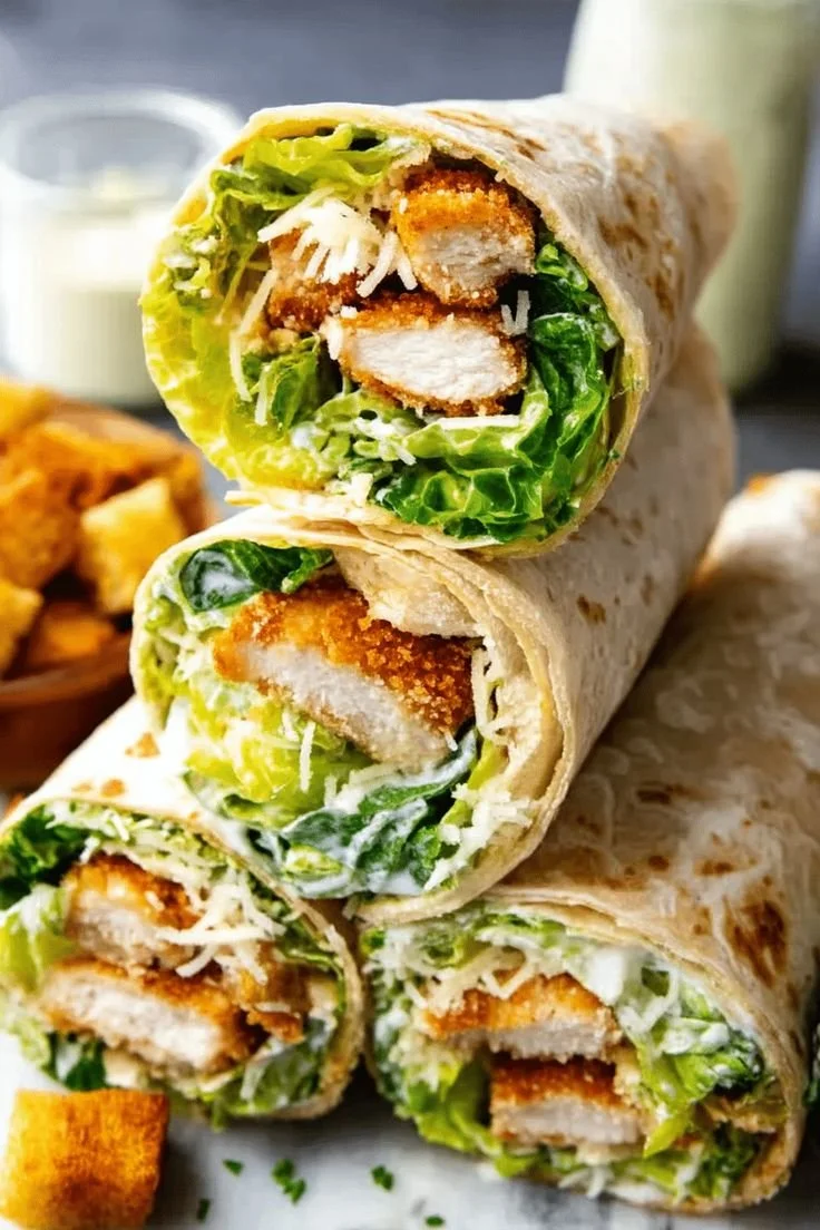 Slow Cooker Chicken Caesar Wraps with lettuce and Caesar dressing