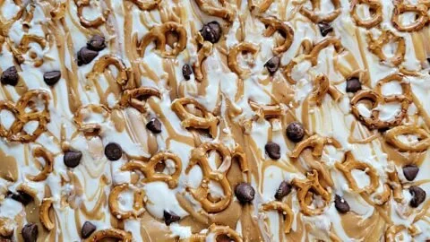 Sweet and Salty Frozen Yogurt Bark topped with nuts and fruits