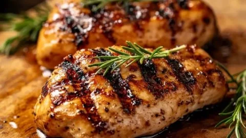 Marinated grilled chicken ready for the BBQ with vibrant herbs and spices.