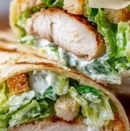 Golden-brown Chicken Caesar Wraps filled with crispy chicken and creamy dressing